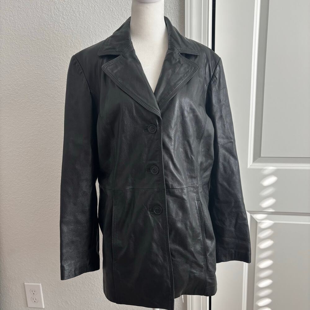 Colebrook Women’s Black Supple Leather Jacket Long Line Sz L EUC